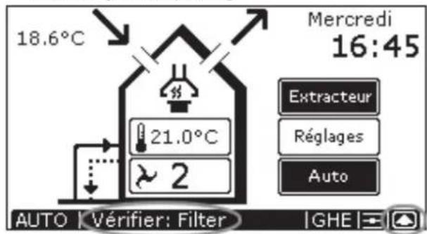 ZEHNDER ConfoControl Luxe - Avertissement pour fi ltre sur le ComfoControl - 2