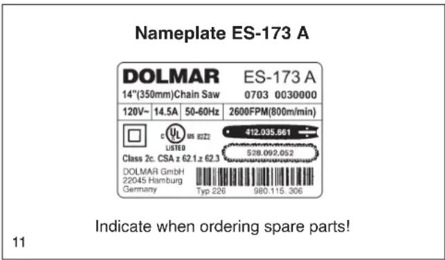 DOLMAR ES173 A - Use of Extension Cord - 1