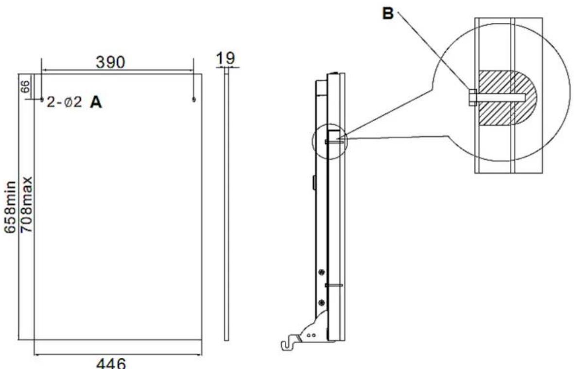 PKM DW97FI - Dimensions et fixation du panneau de porte - 1