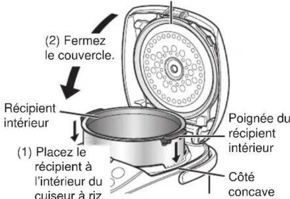 Tiger JKTS18U - Placez le recipient interieur dans le cuiseur a riz. - 1