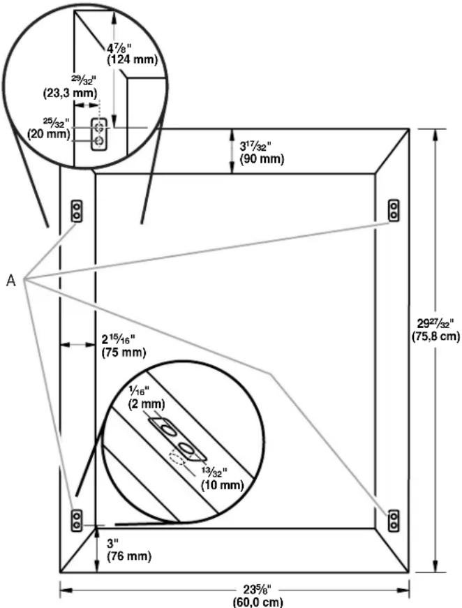 KITCHENAID KUWO24RSBX - Medidas del marco recuberto - Vista posterior - 1