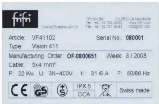 FRIFRI Vision - Identification of the appliance - 1