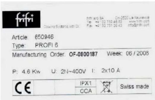 FRIFRI Profi+ - Identification of the appliance - 1