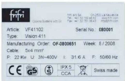 FRIFRI Elegance S+ - Identification of the appliance - 1