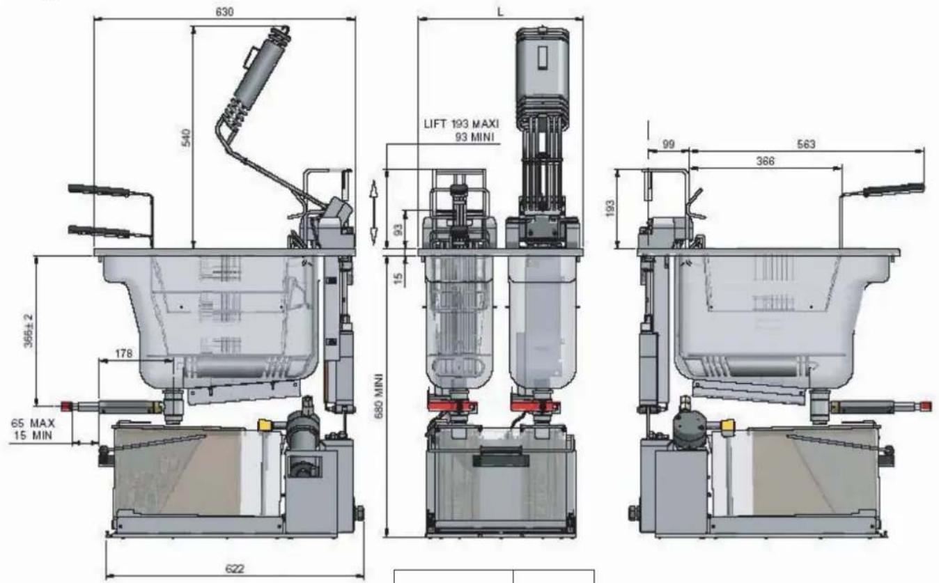 630 540 L LIFT 193 MAXI 93 MINI 366±2 178 65 MAX 15 MIN 680 MINI 93 15 99 563 366 193 622