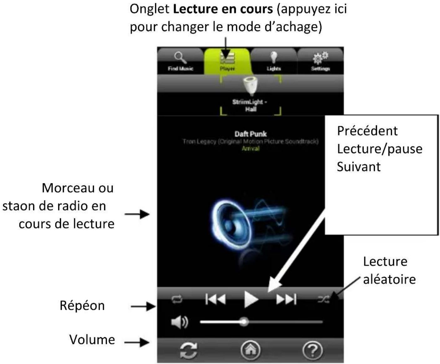 AwoX Striim StriimLight WiFi Color - Vue d'ensemble de l'onglet « Lecture en cours » - 1