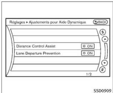 INFINITI FX50 (2011) - RéglagesurON/OFFdusystèmeDCA: - 1