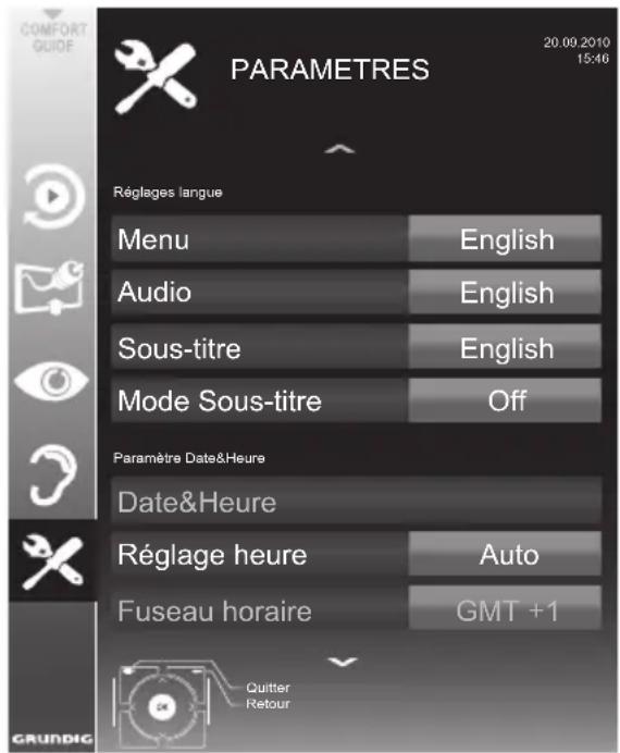 GRUNDIG 32 VLE 2012 EC - Ouvrir le menu REGLAGES - 1