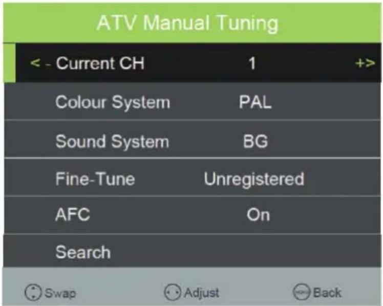 AKAI ATE55N4244K - Recherche manuelle des chaînes analogiques ATV - 1