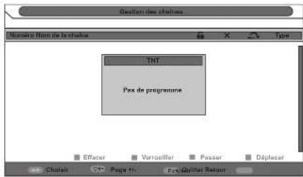 Gestion des écholmes Numéro Name de la écholme TNT Pex de programme Effacer Verrouiller Passer Déplecer Choiels Page No Fex Dépleter Réleur