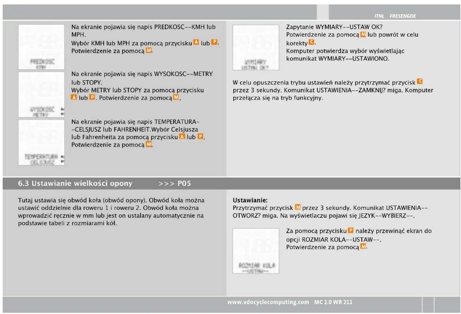 VDO MC 2.0 WR - Ustawianie: - 2