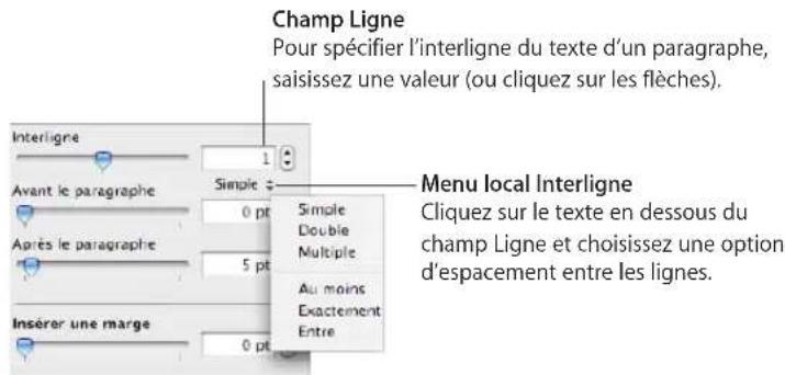 APPLE Pages 09 - Pour régler l'interligne à l'aide de l'inspecteur Texte : - 1