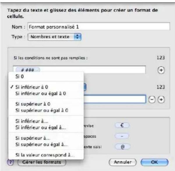 APPLE Pages 09 - Pour créer une mise en forme numérique personnalisée ayant des conditions : - 1