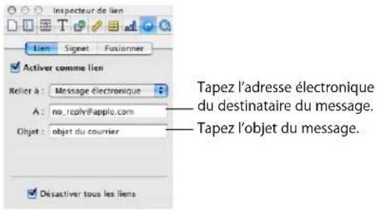 APPLE Pages 08 - Pour ajouter un lien hypertexte vers un message électronique : - 1