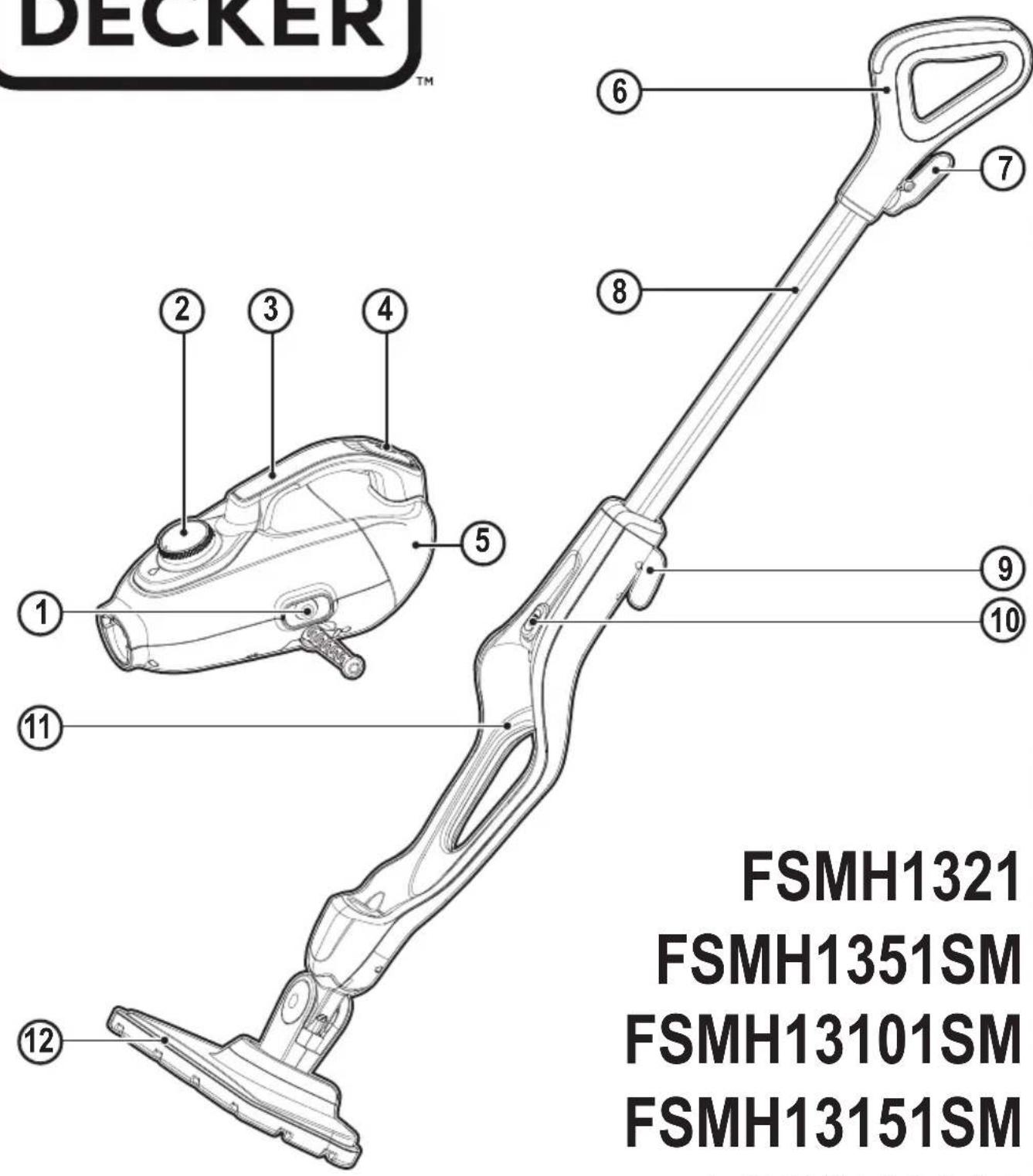 DECKER™ ① ② ③ ④ ⑤ ⑥ ⑦ ⑧ ⑨ ⑩ ⑪ ⑫ ⑬ FSMH1321 FSMH1351SM FSMH13101SM FSMH13151SM