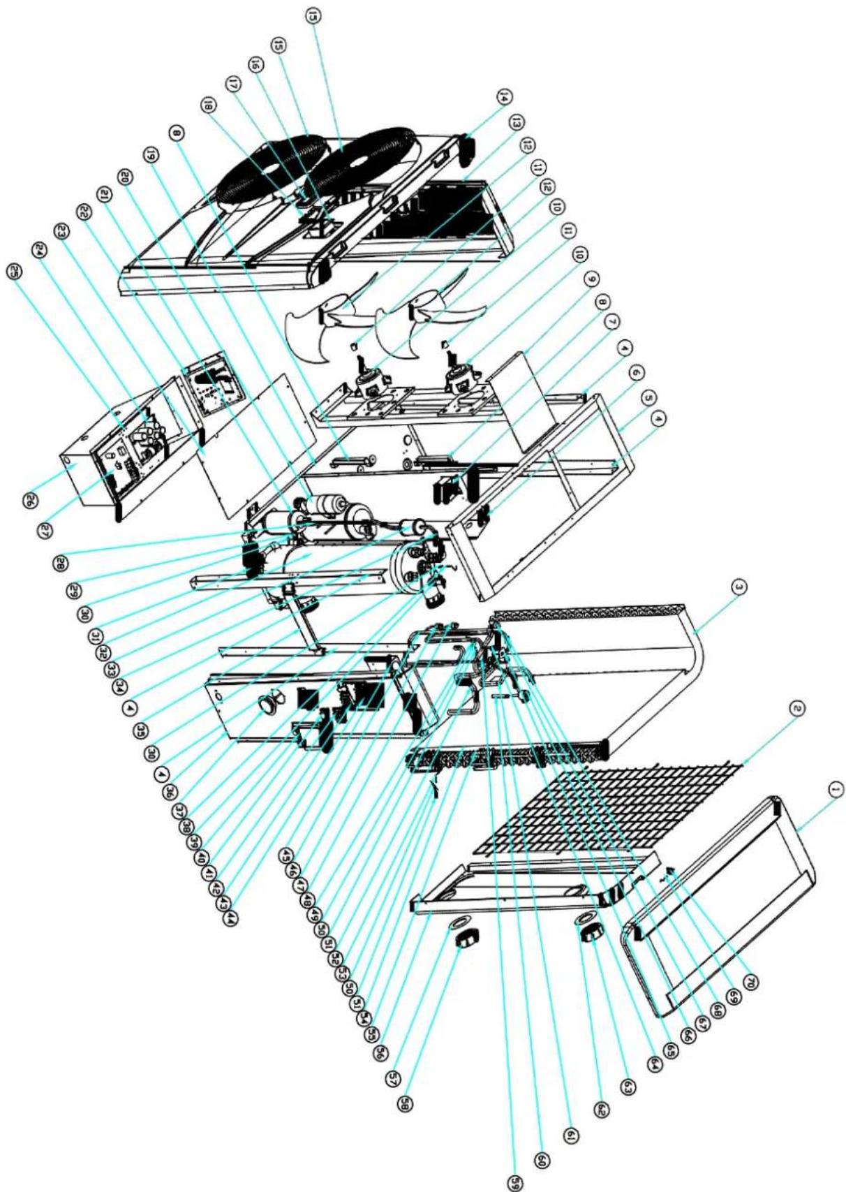 Hydro-Pro Inverter 10 - Widok urzadzenia rozebranego Model 7kw - 2