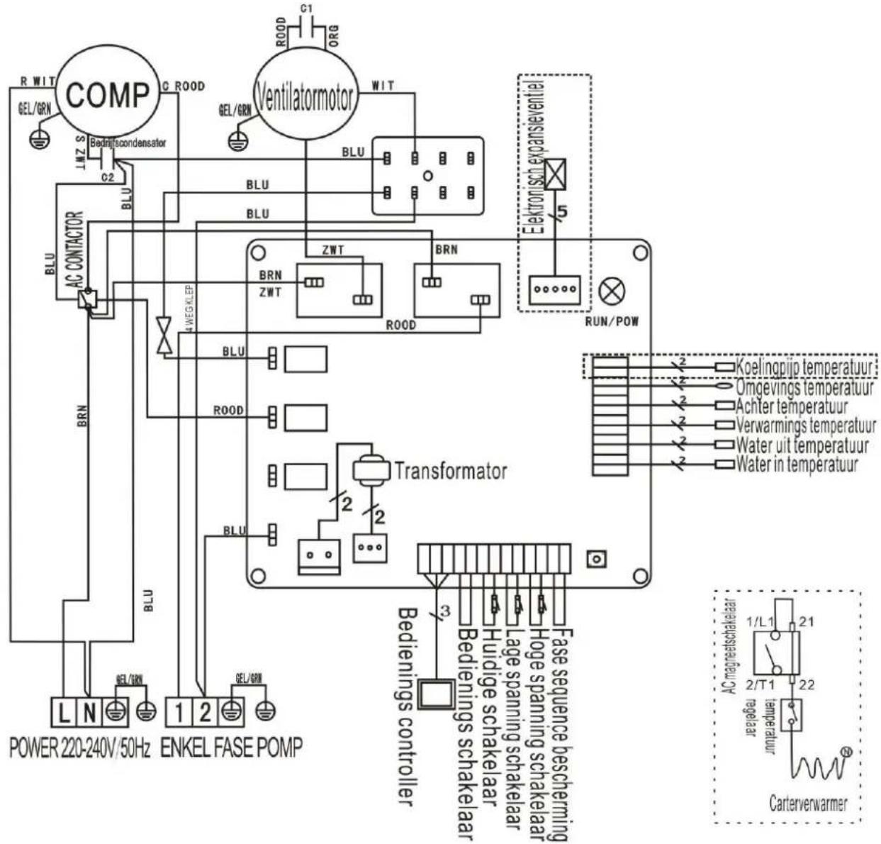 Hydro-Pro 18 - ZWEMBAD WARMTEPOMP BEDRADING SCHEMA - 1