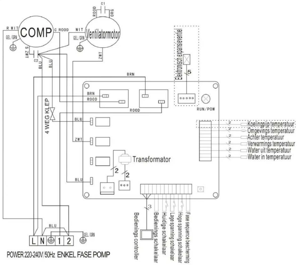 Hydro-Pro 18 - ZWEMBAD WARMTEPOMP BEDRADING SCHEMA - 1