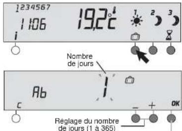 1234567 1106 19.2° 2 3 Nombre de jours Ab c Reglage du nombre de jours (1 à 365) - + OK