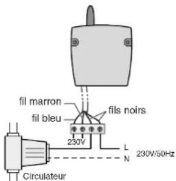 fil marron fil bleu fils noirs 230V L N 230V/50Hz Circulateur