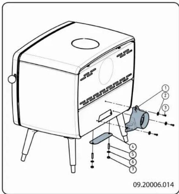 DOVRE Vintage 35 - Connection to outside air via rear of the appliance: - 1