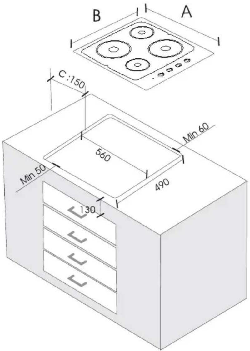 HIGH ONE TE 4 I - Installation de la table de cuisson encastrable - 1
