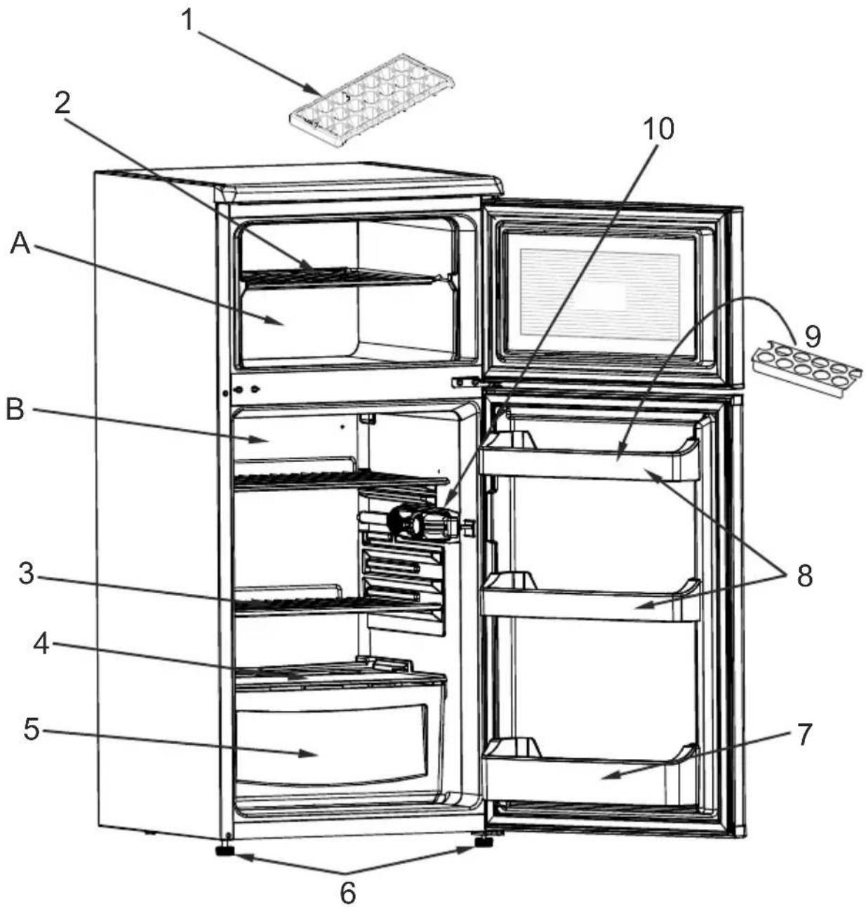 HIGH ONE HIG 2P172A+ BVT - LISTE DES ACCESSOIRES ET DES COMPARTIMENTS DU REFRIGERATEUR - 1