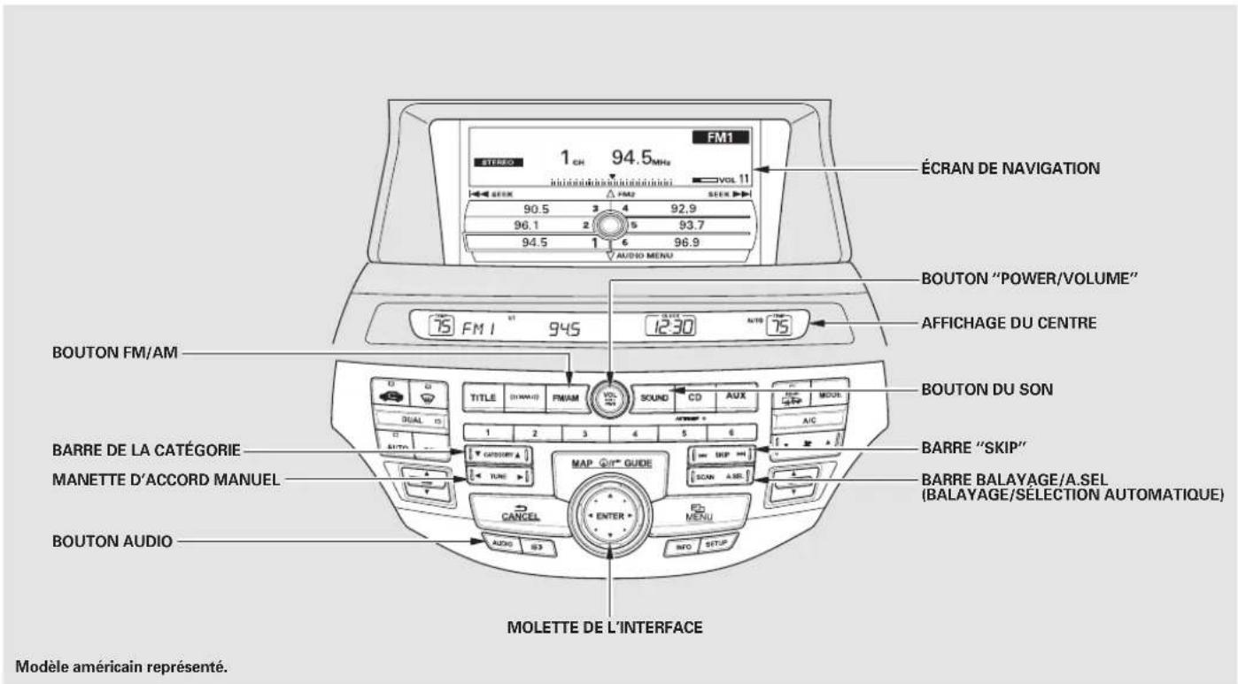 Honda Accord (2009) - Utilisation de la radio FM/AM (modèles avec système de navigation) - 1