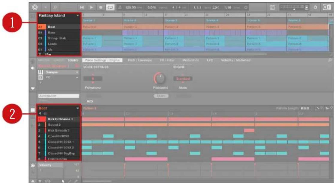 NATIVE INSTRUMENTS Maschine Jam - Vue d'ensemble des Sounds, des Groups et du Master - 1
