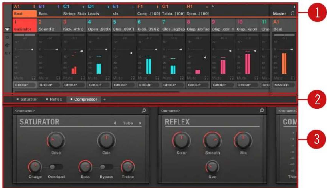 NATIVE INSTRUMENTS Maschine Jam - Éléments de l'Affichage Mix - 1