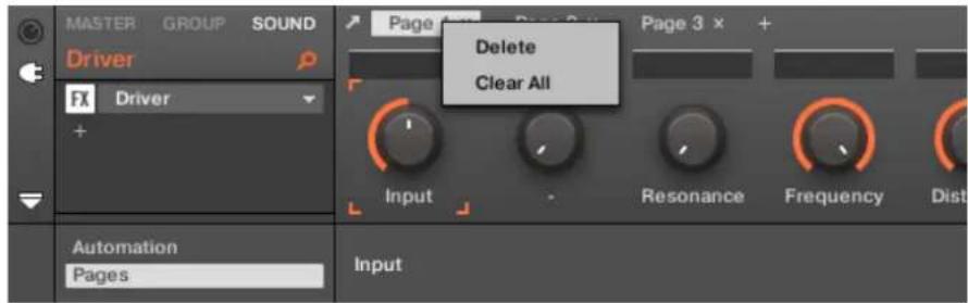 NATIVE INSTRUMENTS Maschine Jam - Noms des pages - menu contextual - 1