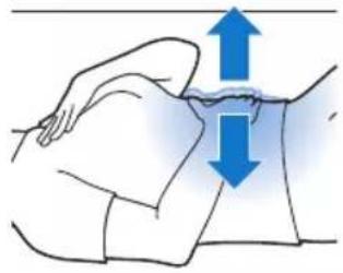 Illustration of a hand pressing down on a wrist with blue arrows indicating upward and downward motion (no text or symbols)