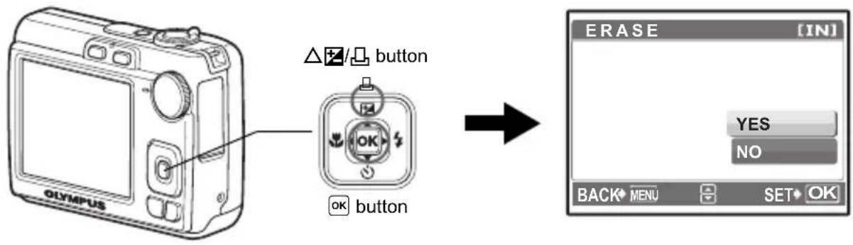 Olympus ▲/□ button OK button → ERASE [IN] YES NO BACK MENU SET OK
