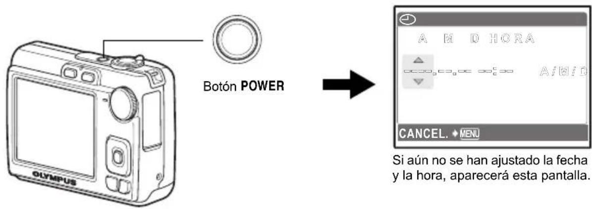 Botón POWER A M D HORA A/WID CANCEL. ◆ MENU Si aún no se han ajustado la fecha y la hora, aparecerá esta pantalla.