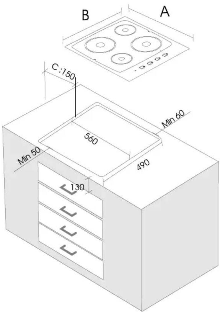 FUNIX FT4GB - Installation de la table de cuisson encasable - 1