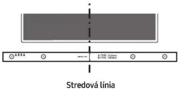 SAMSUNG HWM360 - Zarovnajte Stredovú liniu papierovej šablóny so stredom TV (ak upevnujete zariadenie Soundbar pod TV) a potom upevnite Instalačné pomôcku na montáž na stenu k stene pomocou pásky. - 1