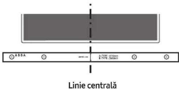 SAMSUNG HWM360 - Aliniati Linie centrală de peşablonul de hàrtie cu centrul televizorului (dacă montațișistemul Soundbar sub televizor), apoi fixați Ghidaj de montare pe perete pe perete適用and bandă adezivă. - 1