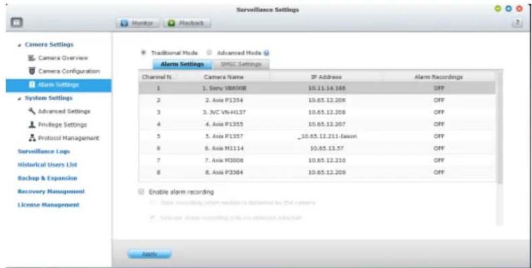 QNAP VS8148URP PRO+ - Paramètres d'alarme - 1