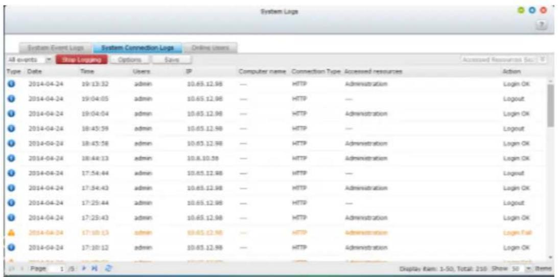 QNAP VS8148URP PRO+ - Journaux du système - 2