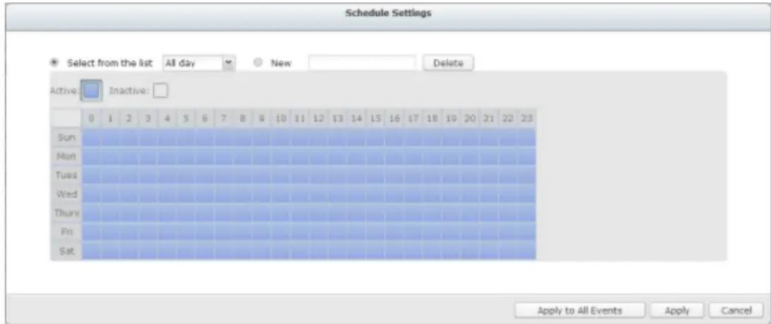QNAP VS4108URP PRO+ - Paramètres de planning d'événement : - 1