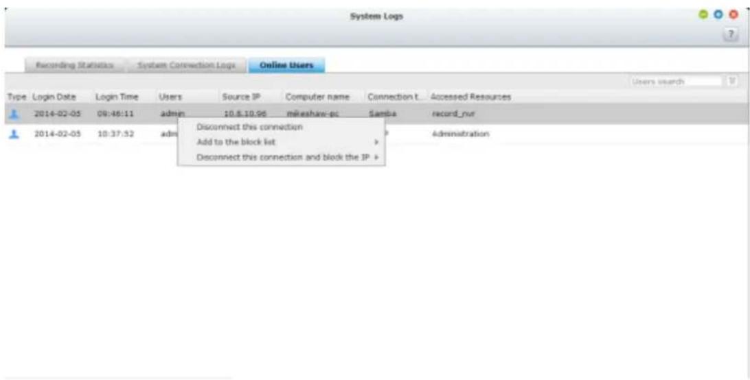 QNAP VS4108URP PRO+ - Utilisateurs en ligne - 1