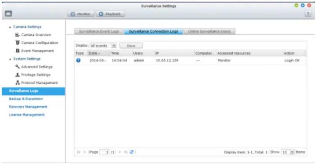 QNAP VS4108URP PRO+ - Journaux de surveillance - 1