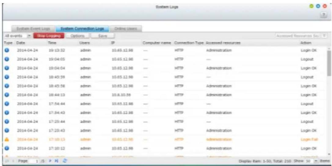 QNAP VS4108URP PRO+ - Journaux du système - 2