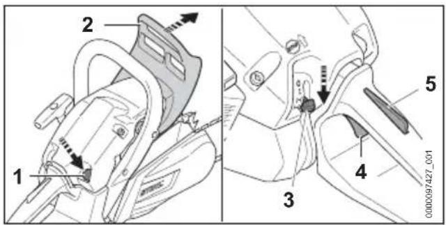STIHL MS 171 - Préparatifs pour la mise en route du moteur - 1