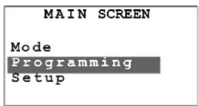MAIN SCREEN Mode Programming Setup
