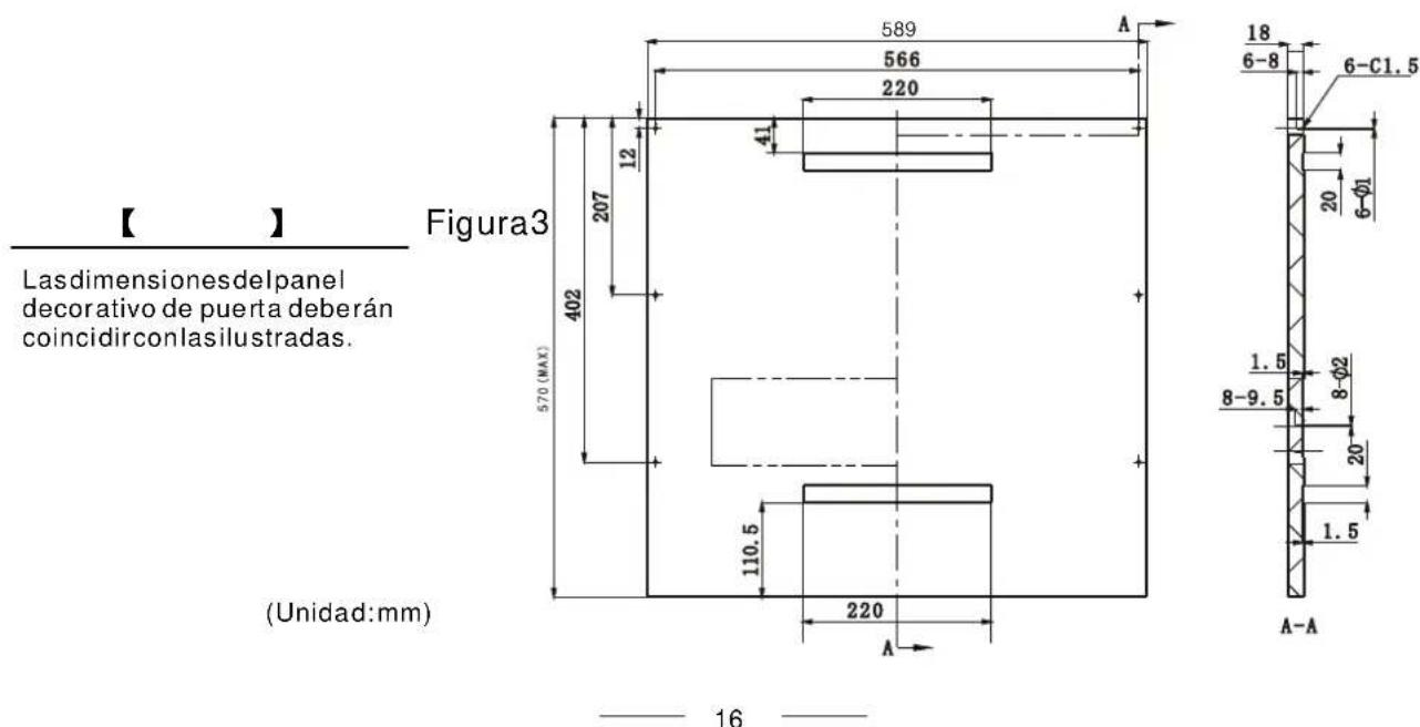 FAGOR LVF17IAX - Dimensioneseinstalacióndelpaneldecorativodepuerta - 1