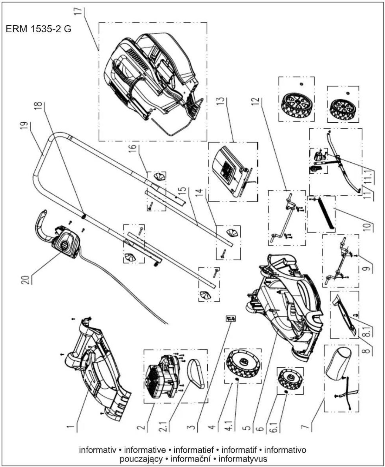 Grizzly ERM 15352 G - Explosionszeichnung • Exploded Drawing   Explosietekening • Vue éclatee   Vista esplosa   Rysunek samorozwijajacy   Vykres sestavení • Trimatis vaizdas - 1