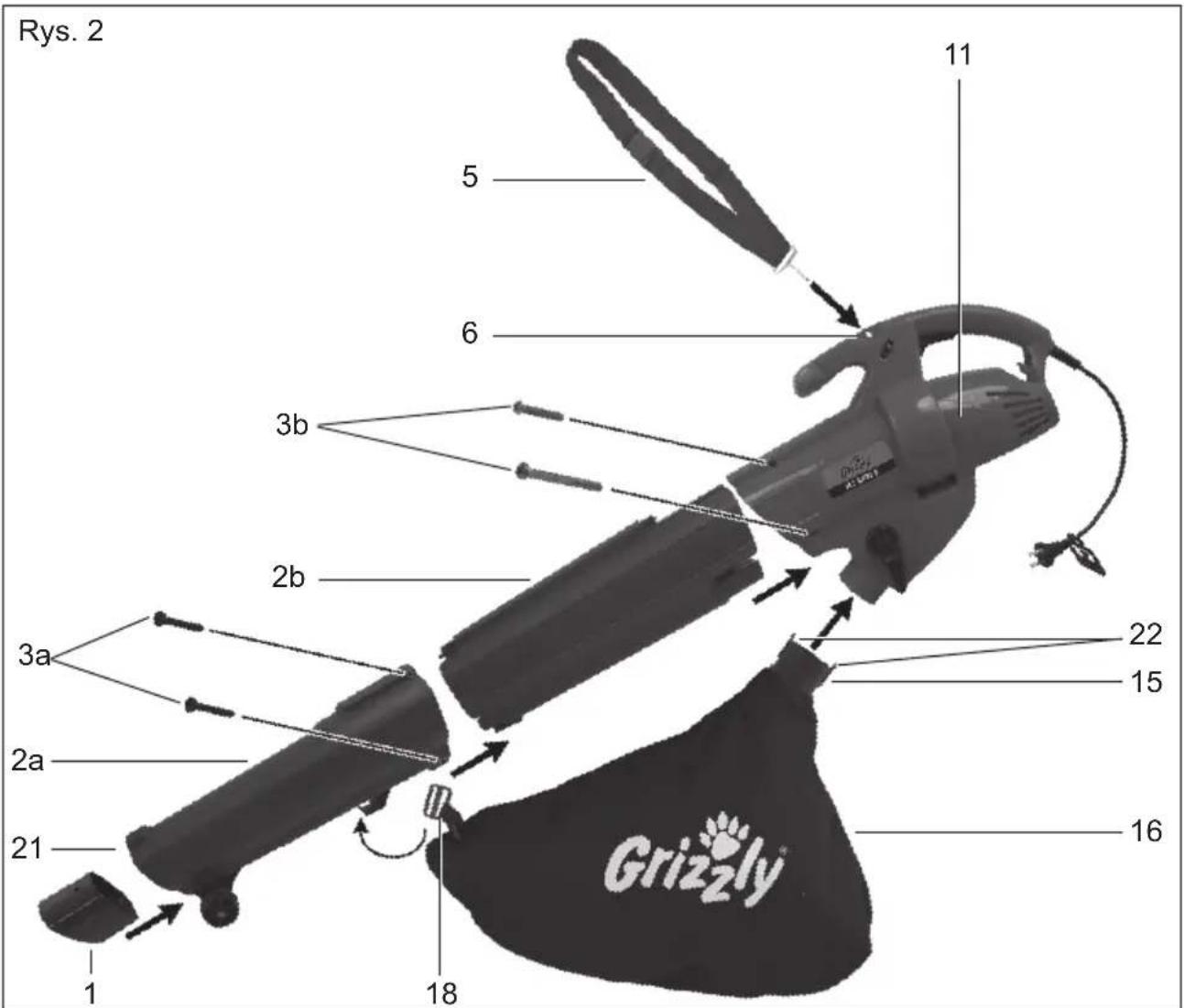 Grizzly ELS 2402 E - Montaż rury wydmuchowej/ssącej - 1
