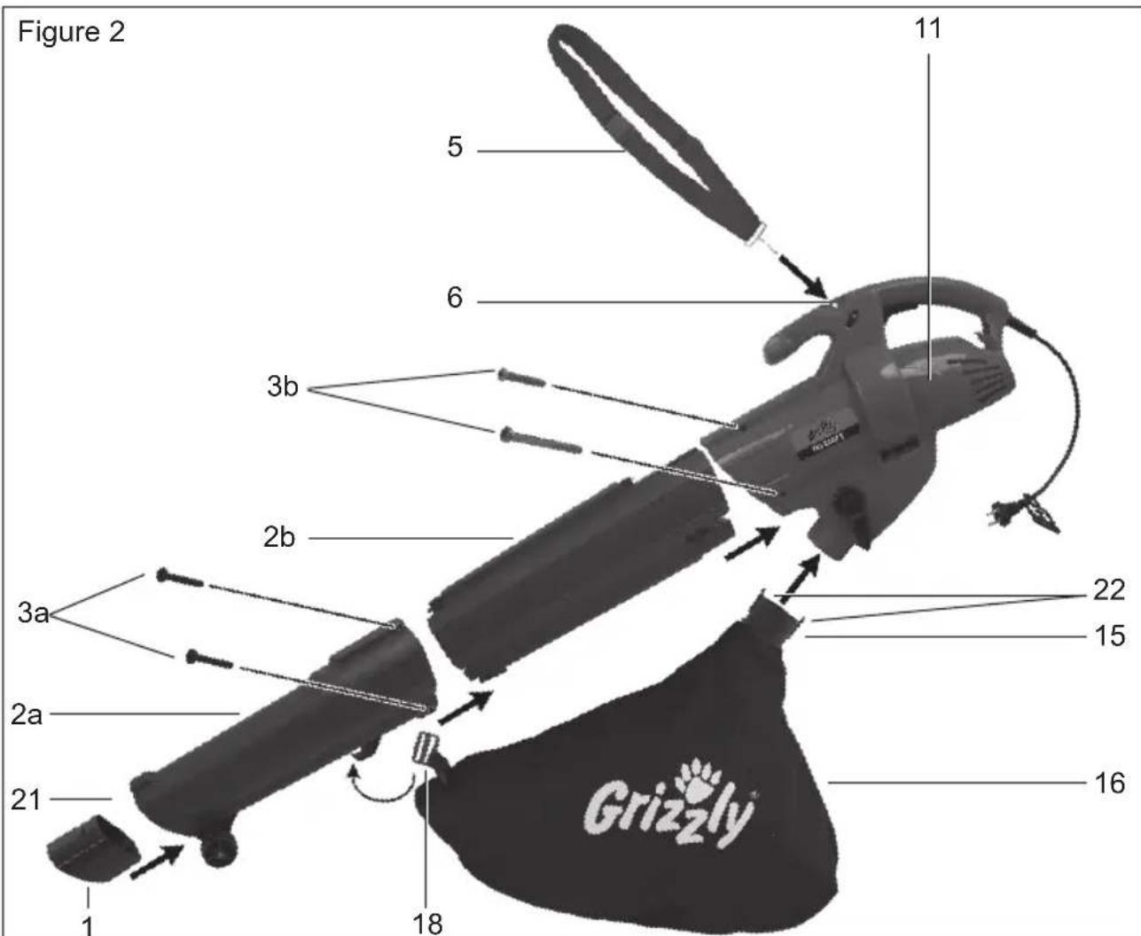 Grizzly ELS 2402 E - Monter le tuyau de soufflage / la tubulure d'admission - 1
