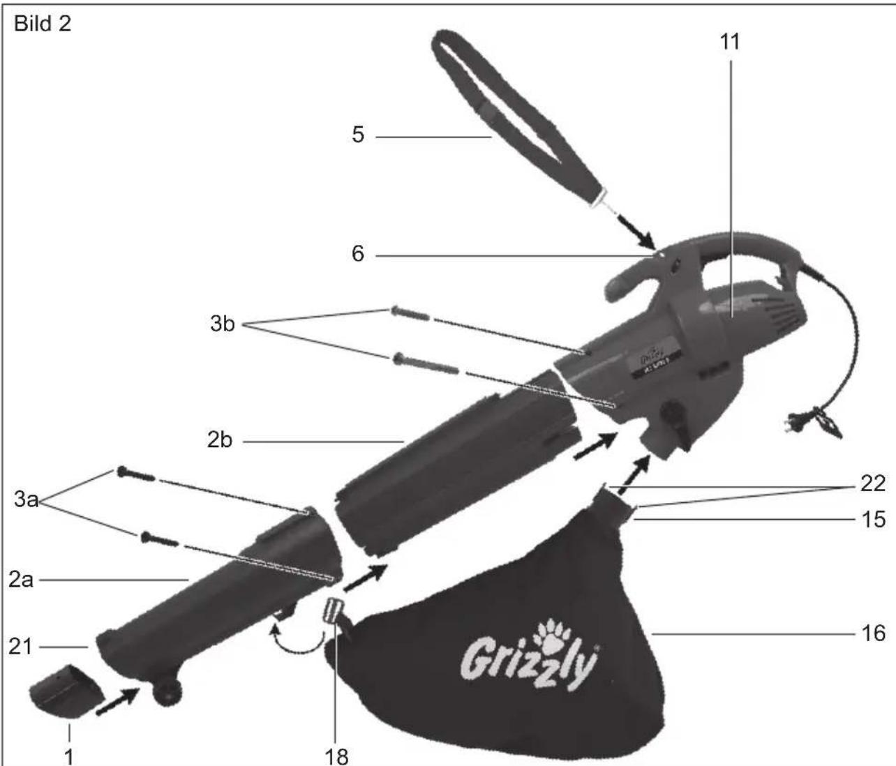 Grizzly ELS 2402 E - Blas-/Saugrohr montieren - 1